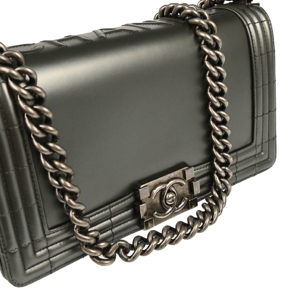 Boy Chanel 2012 Metallic Gray Calfskin Medium Shoulder Bag