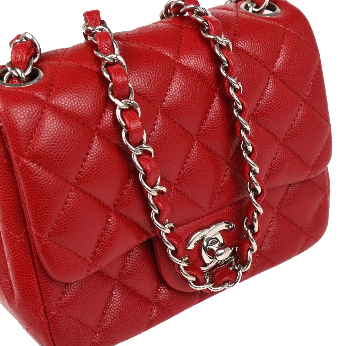 Chanel 2018-2019 Red Caviar Mini Classic Square Flap Bag