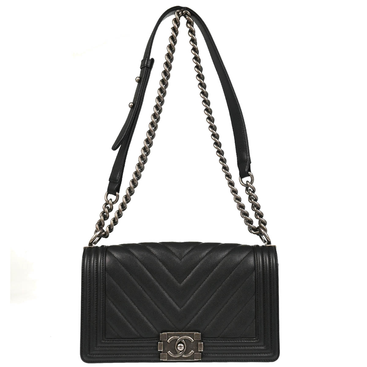 Boy Chanel 2017-2018 Black Caviar Chevron Medium Shoulder Bag
