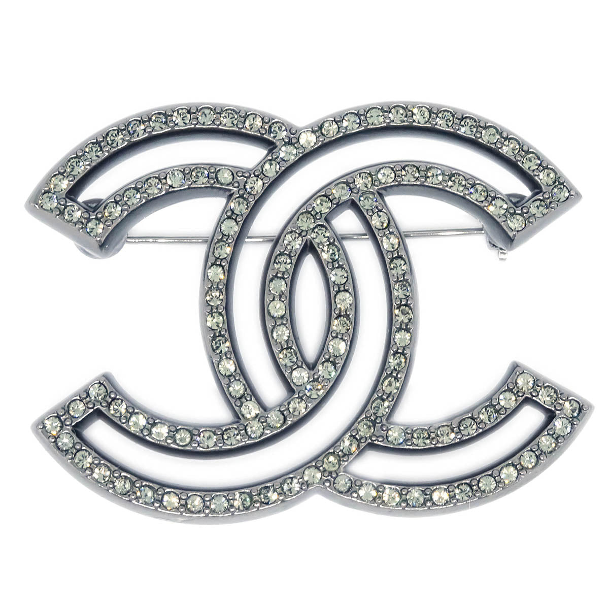 Chanel CC Brooch Pin Silver Rhinestone A14C