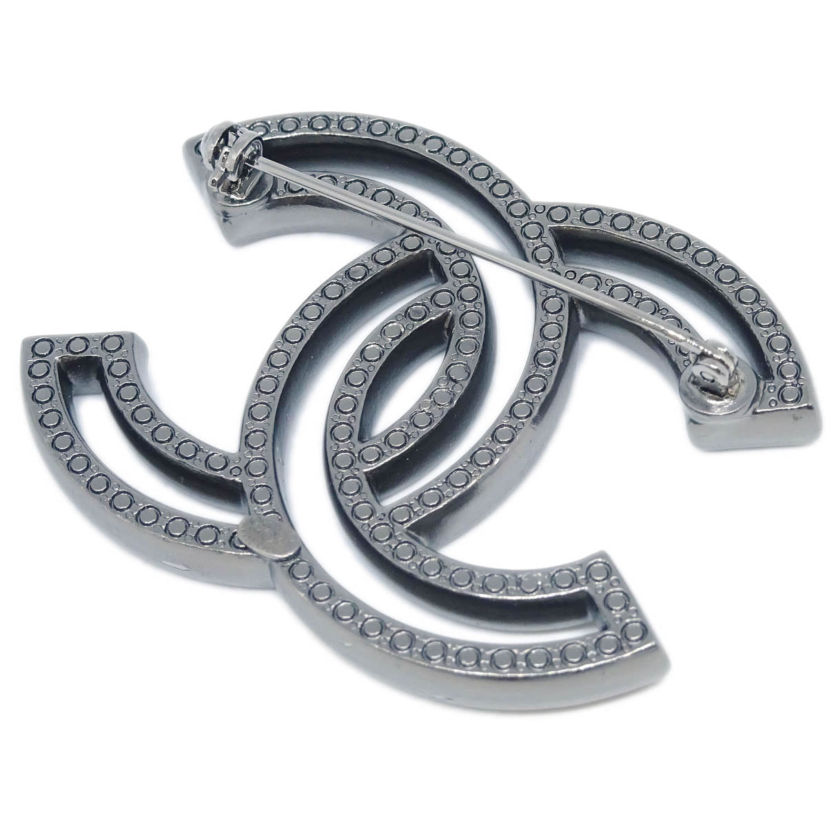 Chanel CC Brooch Pin Silver Rhinestone A14C