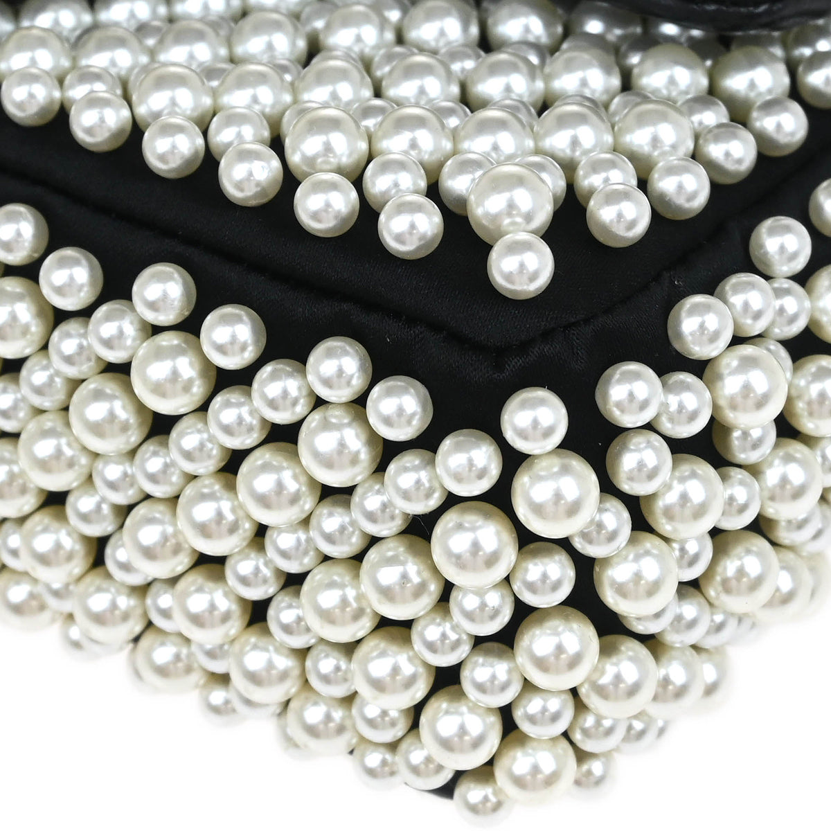 Chanel * 2019 Black White Satin Costume Pearl Shoulder Bag