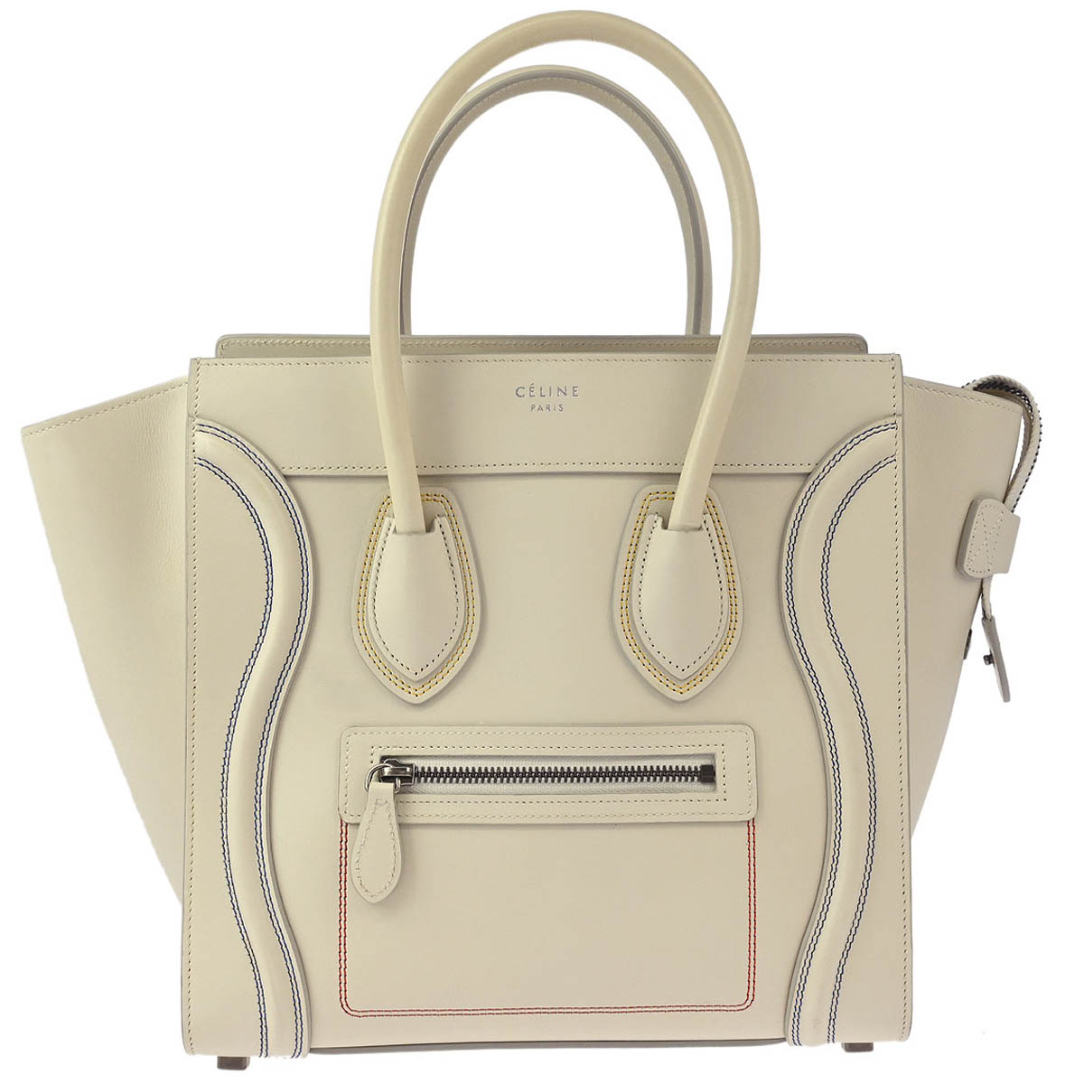 Celine White Leather Micro Luggage Tote Bag