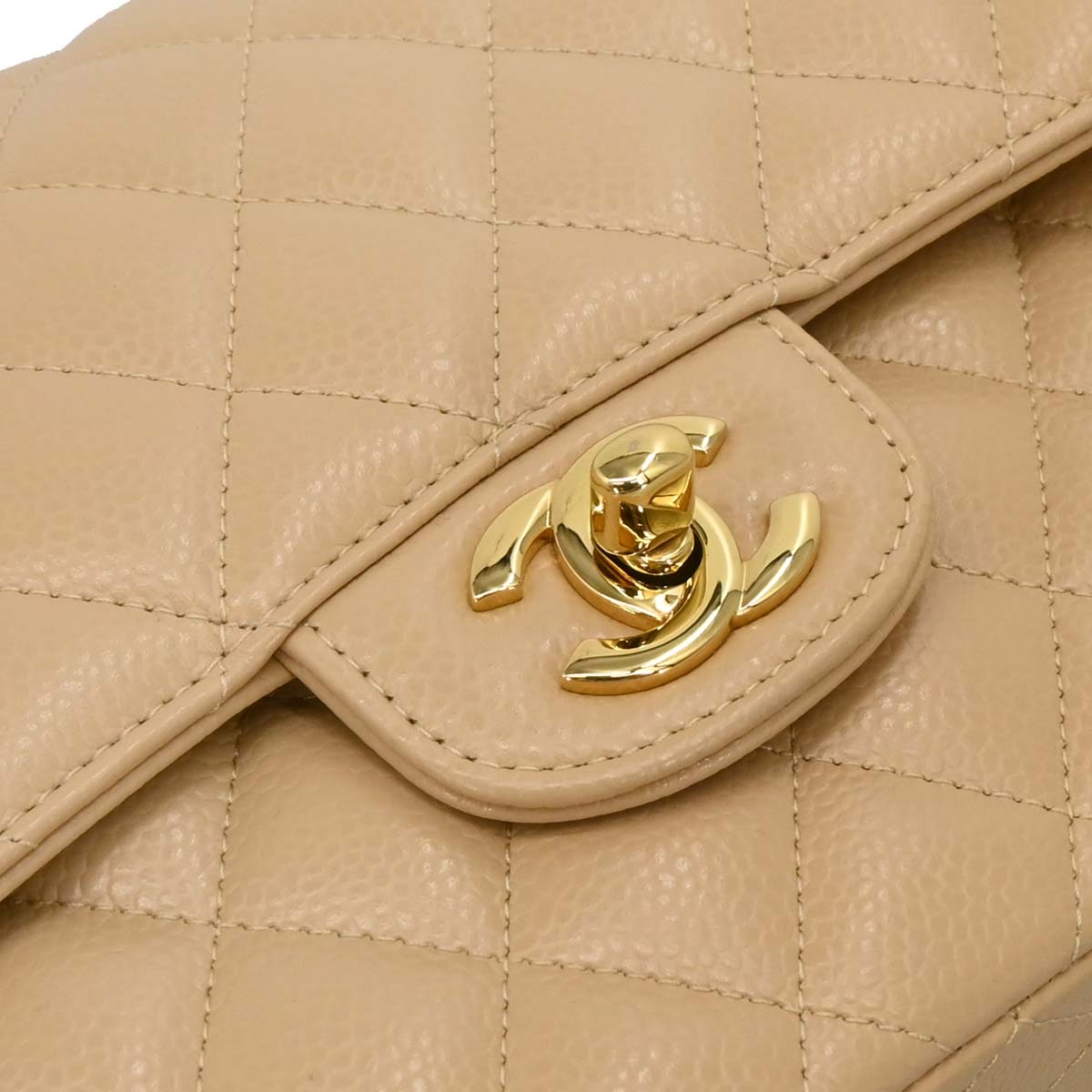 Chanel 2019 Beige Caviar Medium Classic Double Flap Shoulder Bag