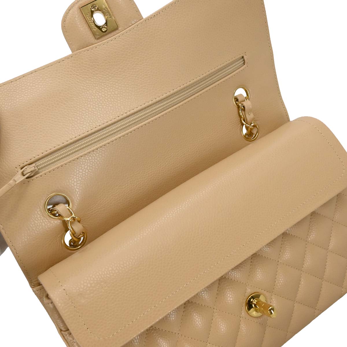Chanel 2019 Beige Caviar Medium Classic Double Flap Shoulder Bag