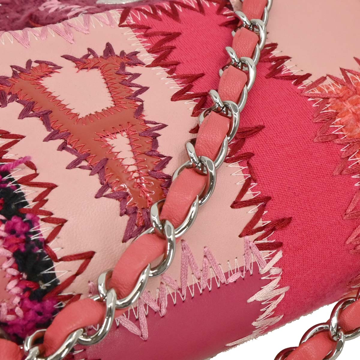 Chanel 2017 Pink Calfskin Tweed Patchwork Medium Classic Single Flap
