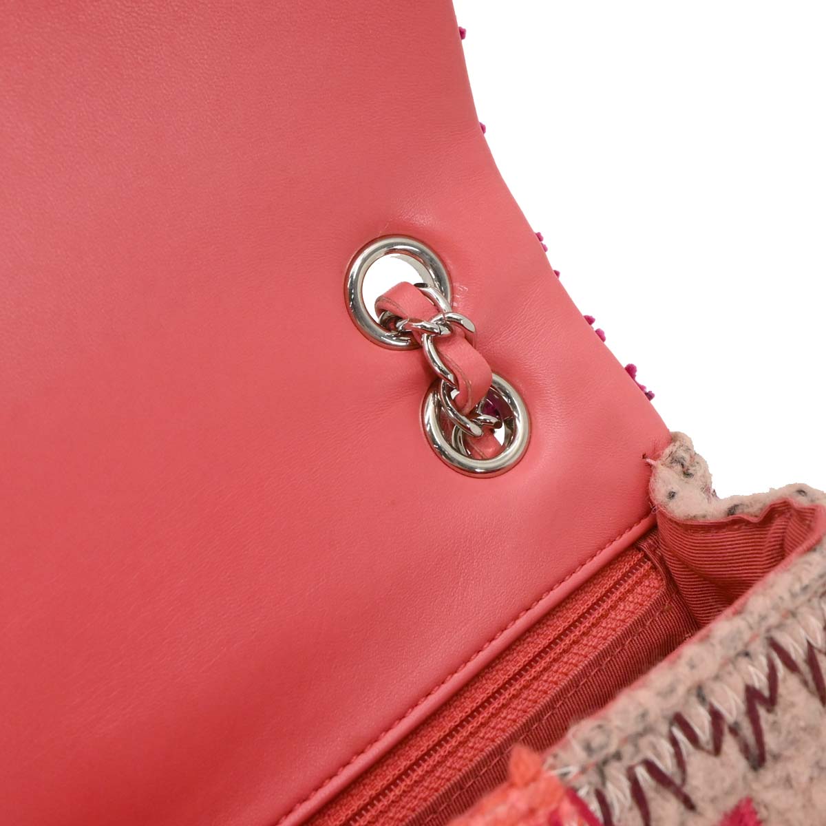 Chanel 2017 Pink Calfskin Tweed Patchwork Medium Classic Single Flap