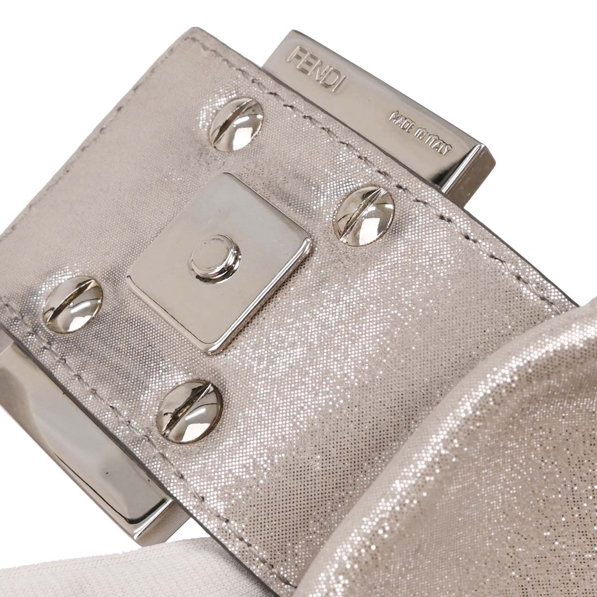 Fendi Metallic Silver Leather Baguette Handbag