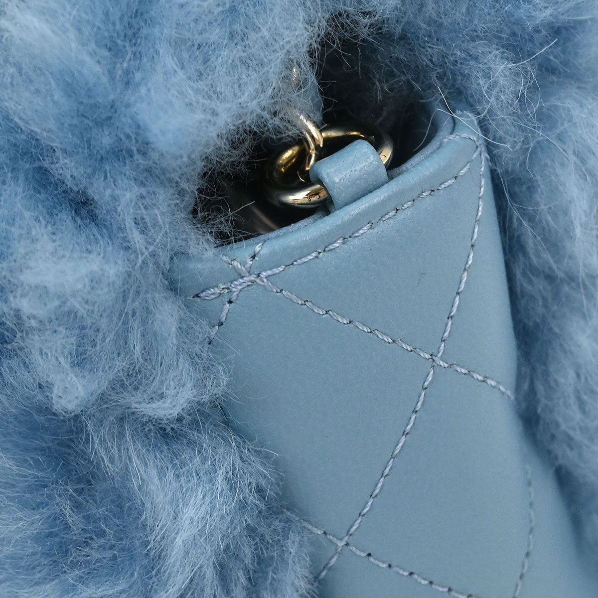 Chanel Light Blue Shearling Lambskin Shoulder Bag