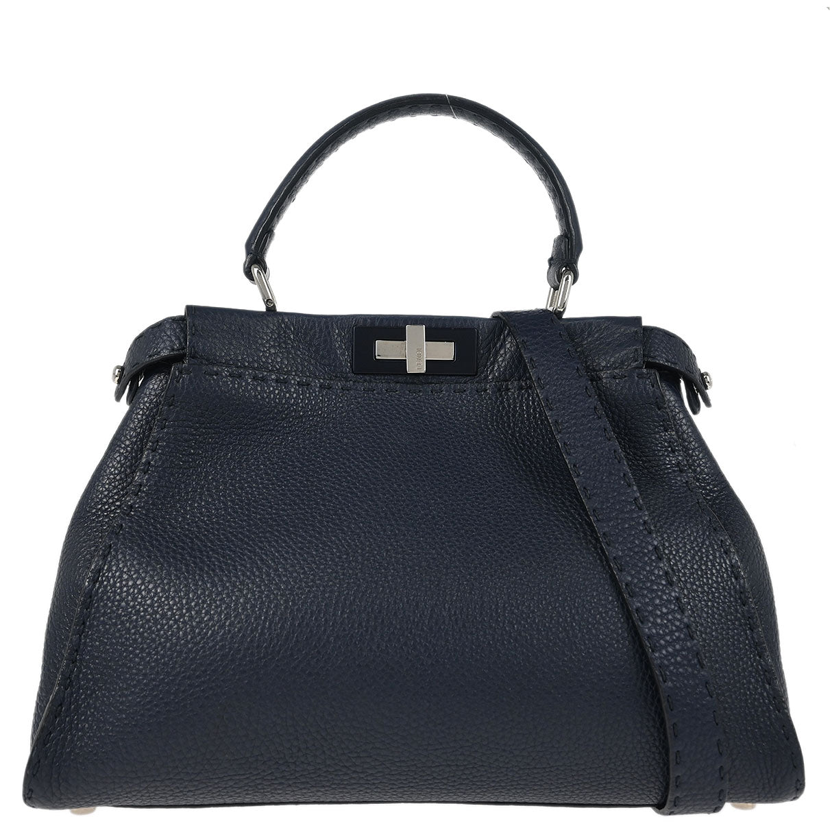 Fendi Navy Leather Peekaboo 2way Shoulder Handbag