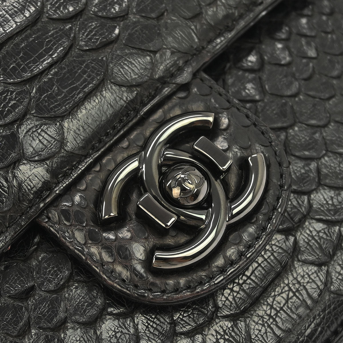 Chanel * 2014-2015 Black Python Perfect Edge Flap Bag 2way Shoulder Handbag