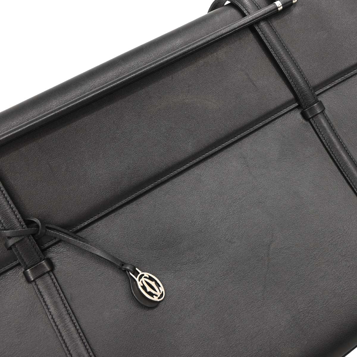 Cartier Black Leather Cabochon Handbag