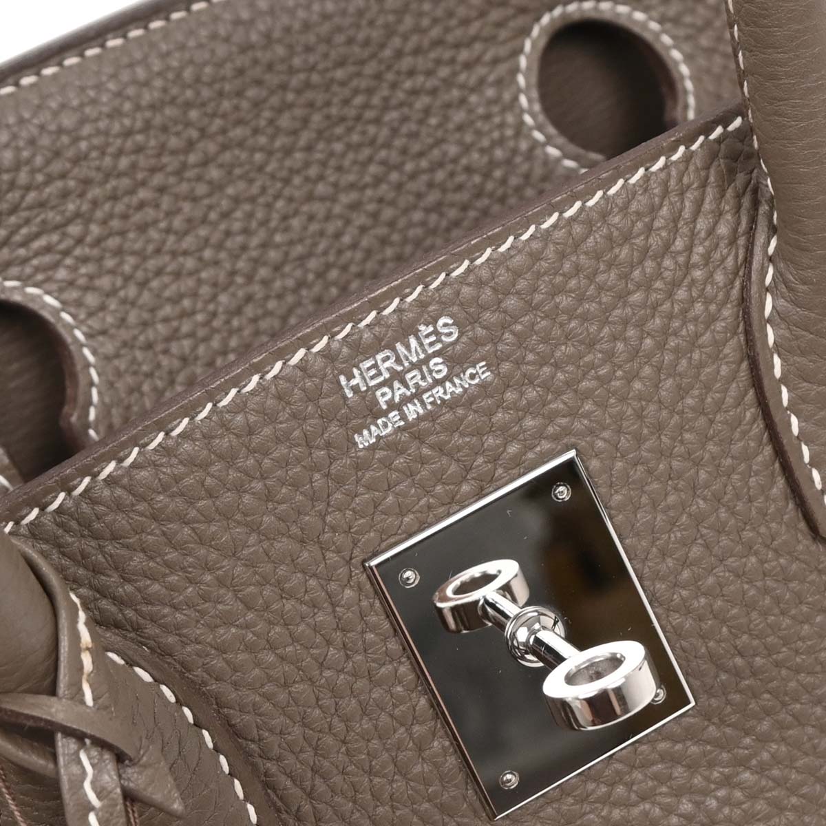 Hermes Etoupe Taurillon Clemence Birkin 30 Handbag
