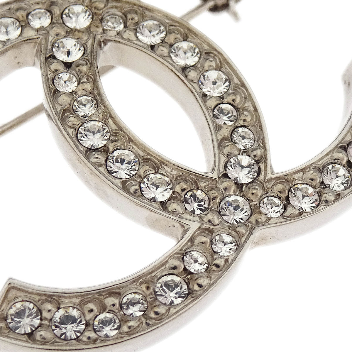Chanel CC Brooch Pin Silver Rhinestone 13P