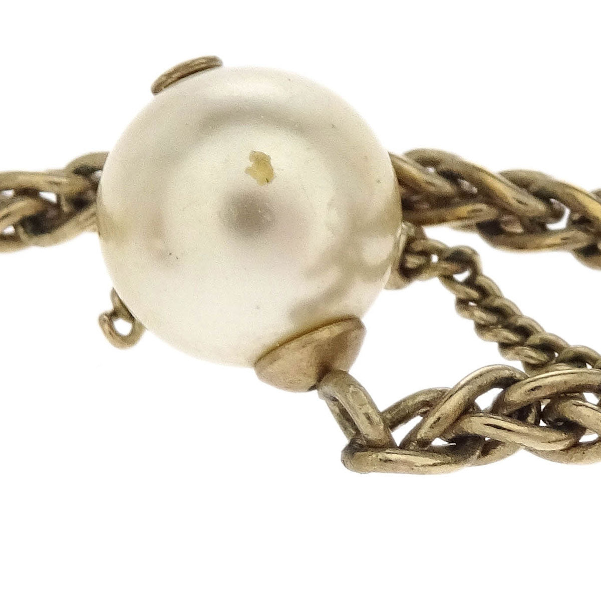 Chanel Costume Pearl Dangle CC Earrings Clip-On Gold A19C