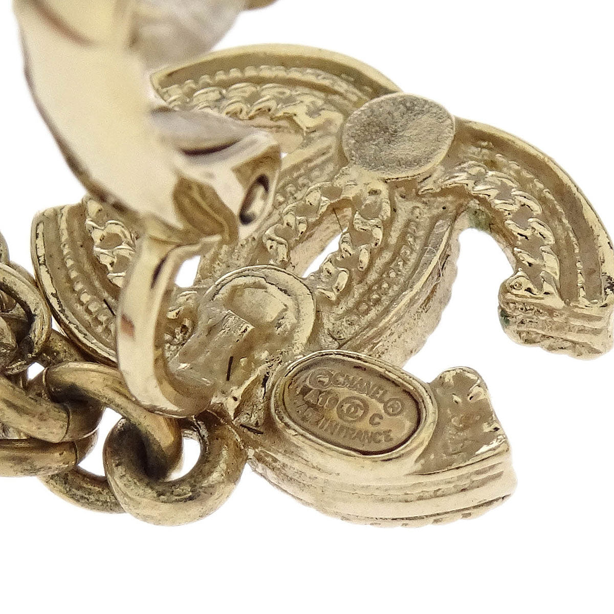 Chanel Costume Pearl Dangle CC Earrings Clip-On Gold A19C