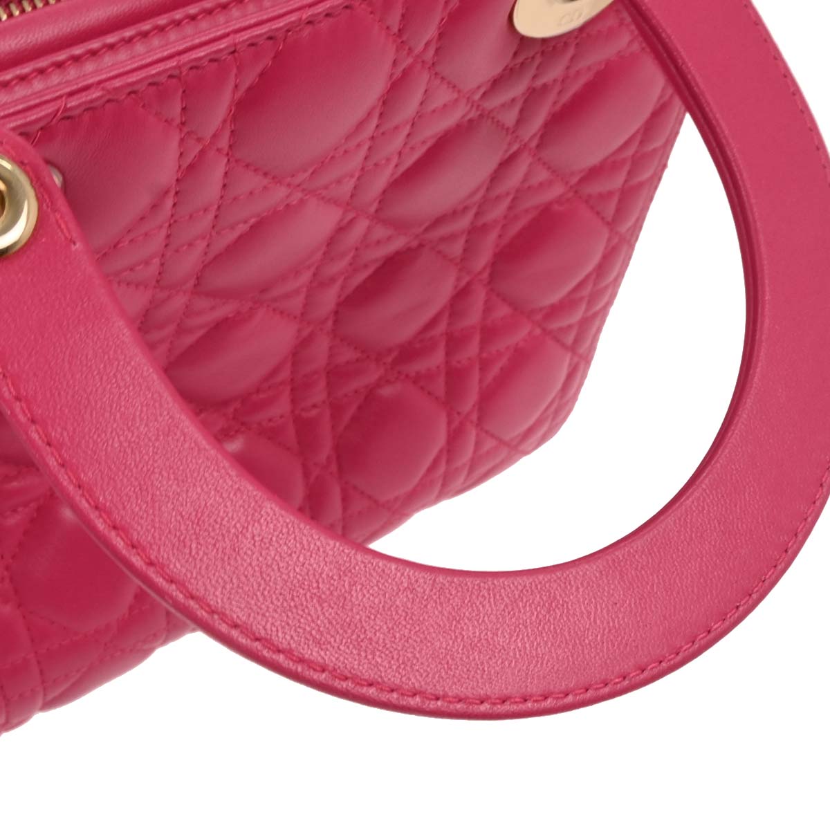 Christian Dior Pink Lambskin Lady Dior Cannage 2way Shoulder Handbag