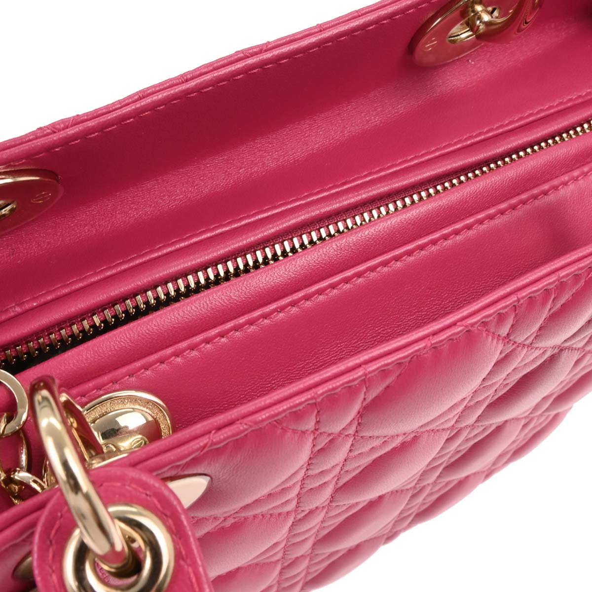 Christian Dior Pink Lambskin Lady Dior Cannage 2way Shoulder Handbag