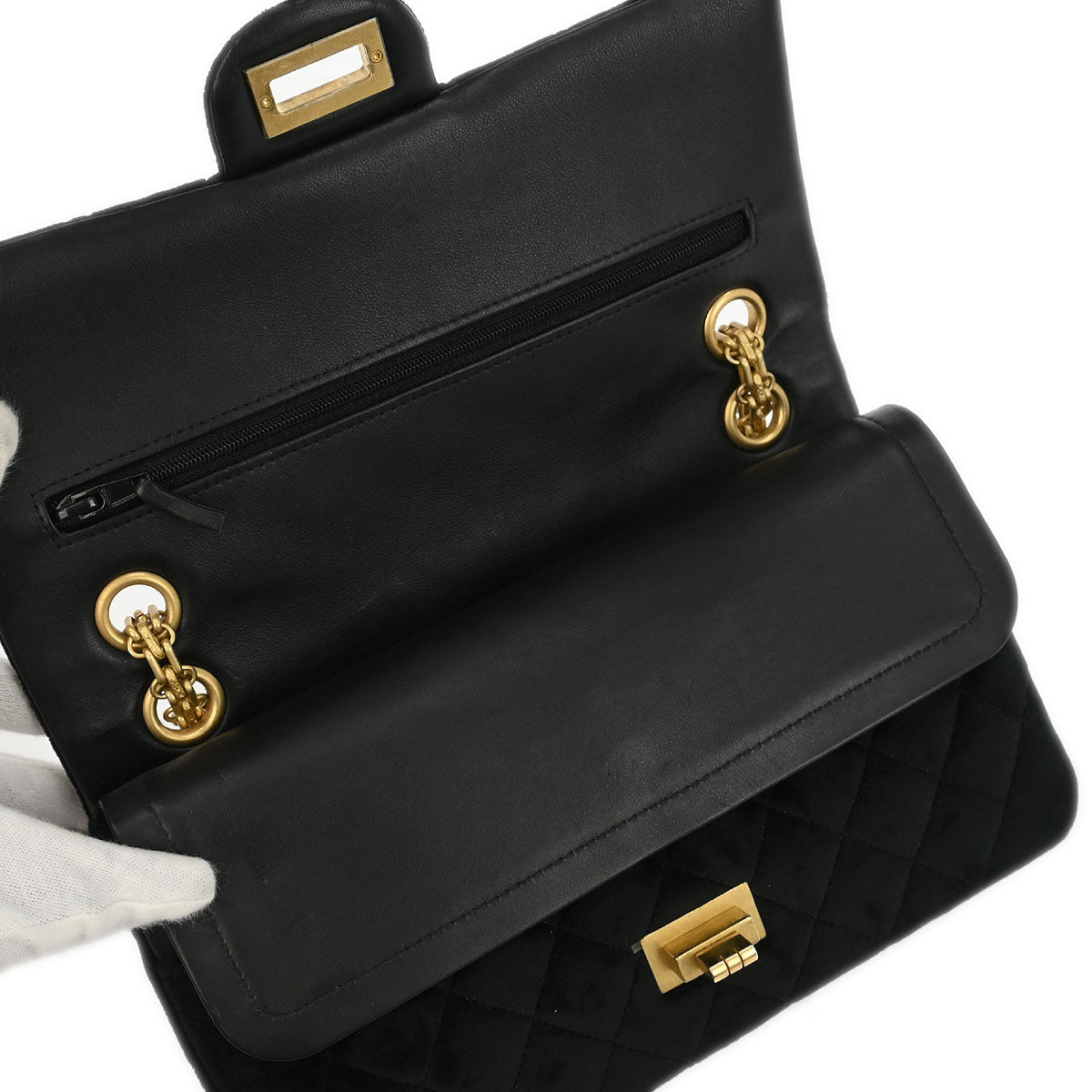 Chanel 2019 Black Velvet 2.55 Small Classic Double Flap Shoulder Bag