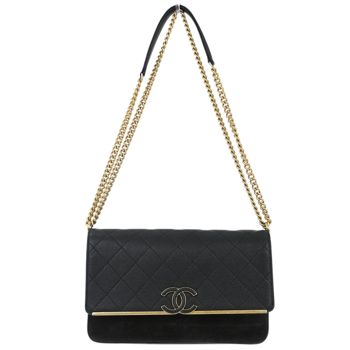 Chanel 2018-2019 Black Caviar Suede Coco Flap Shoulder Bag