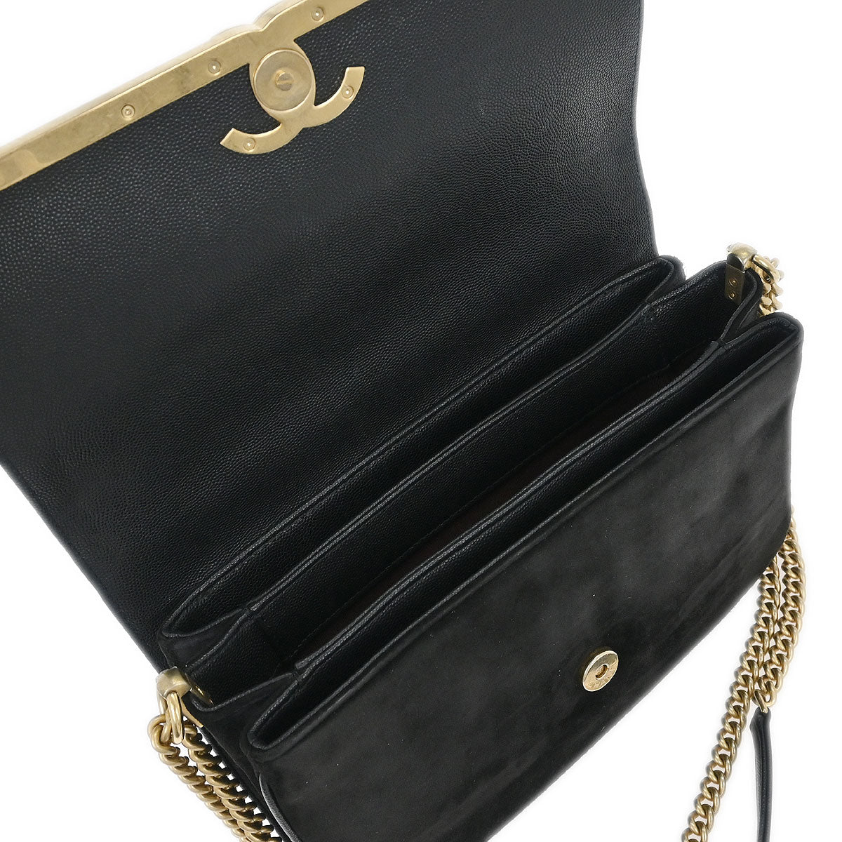 Chanel 2018-2019 Black Caviar Suede Coco Flap Shoulder Bag