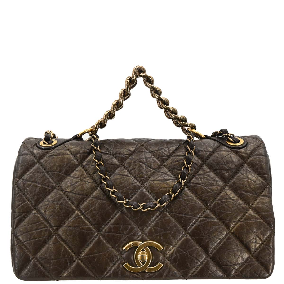 Chanel 2012 Brown Calfskin Pondichery Flap 2way Shoulder Handbag