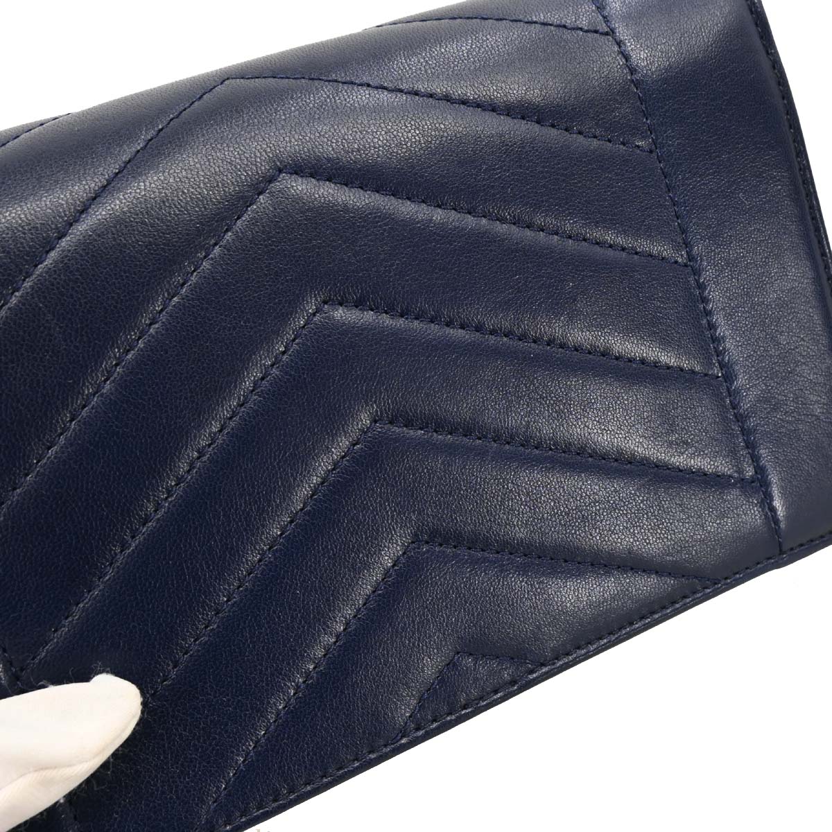 Chanel 2017-2018 Navy Lambskin Chevron Shoulder Bag