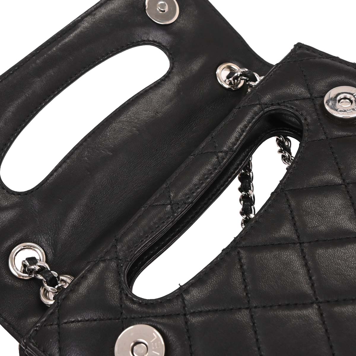 Chanel 2014 Black Lambskin Delivery Cutout 2way Shoulder Handbag