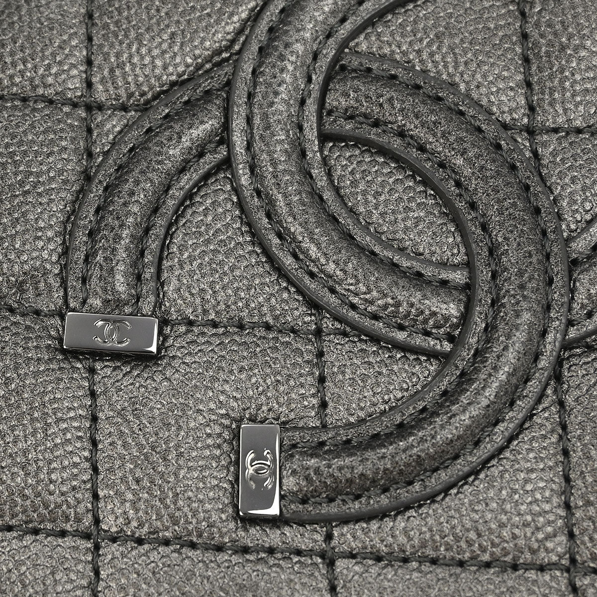 Chanel Metallic Gray Calfskin Filigree 2way Shoulder Vanity Handbag