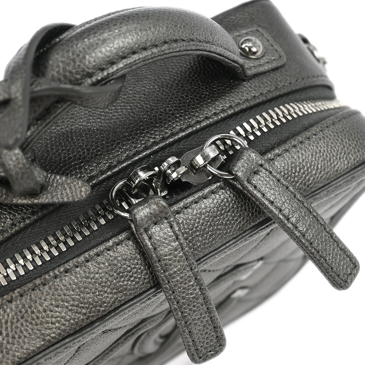 Chanel Metallic Gray Calfskin Filigree 2way Shoulder Vanity Handbag