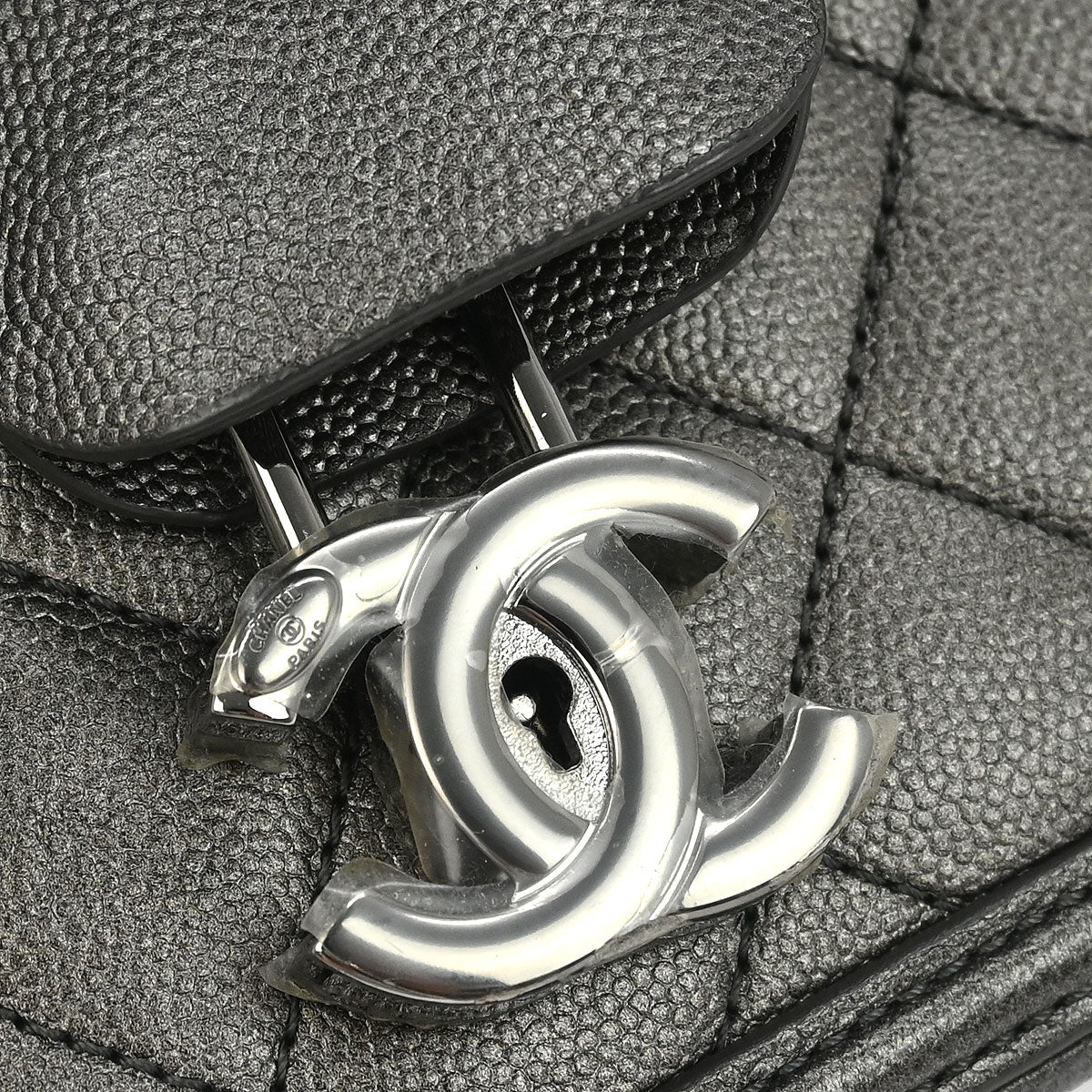 Chanel Metallic Gray Calfskin Filigree 2way Shoulder Vanity Handbag
