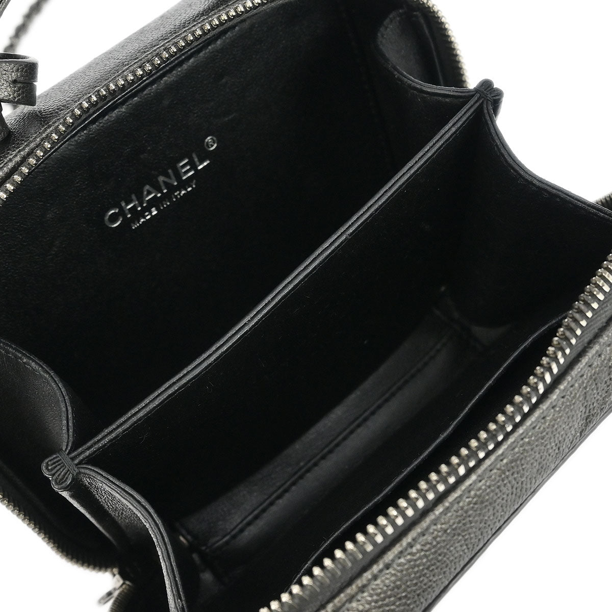 Chanel Metallic Gray Calfskin Filigree 2way Shoulder Vanity Handbag