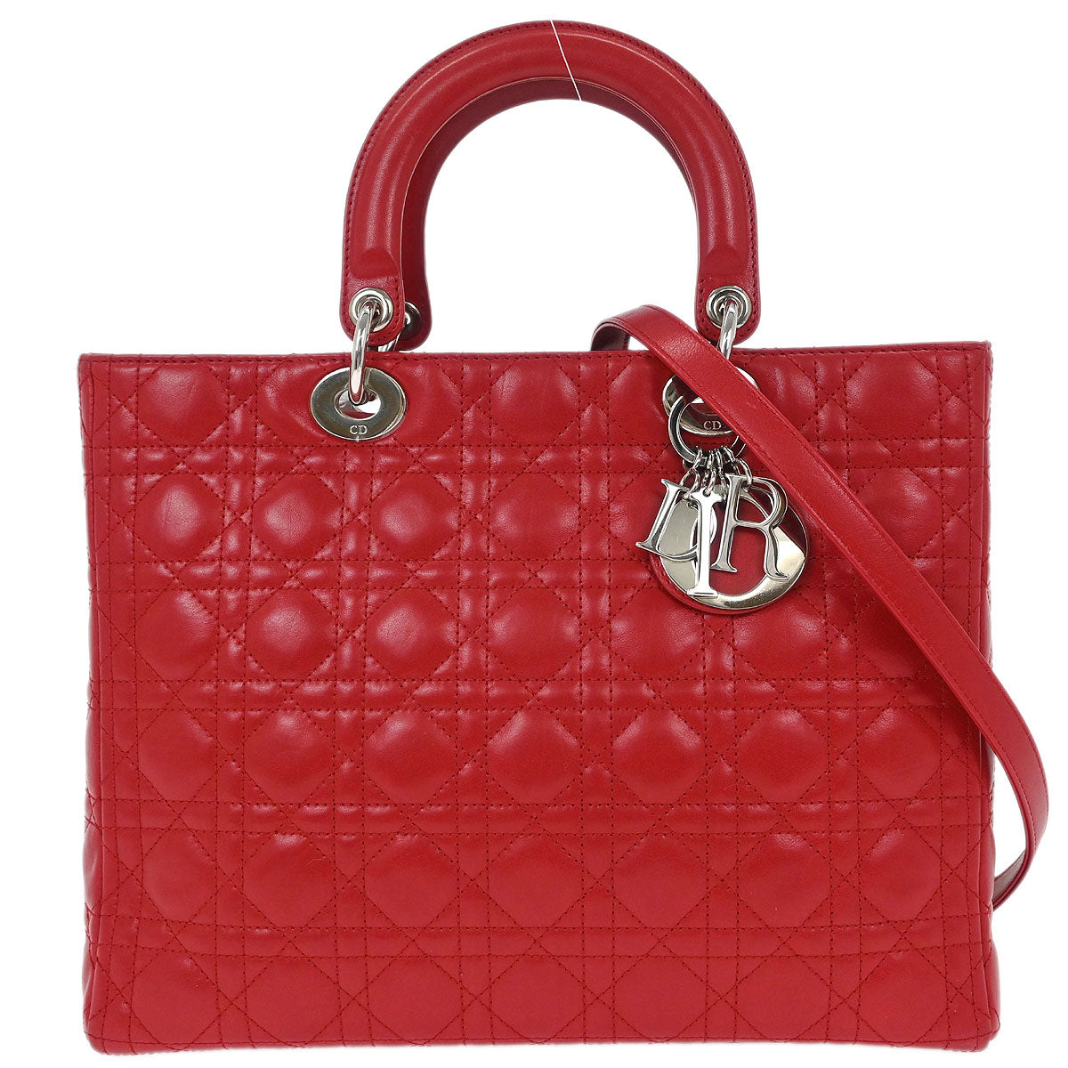 Christian Dior 2011 Red Lambskin Lady Dior Cannage 2way Shoulder Handbag