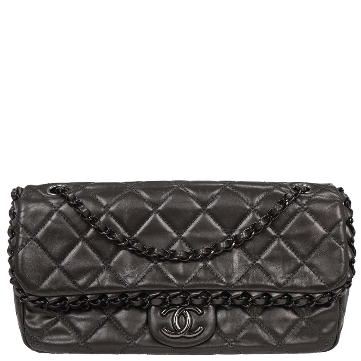 Chanel 2012 Gray Calfskin Luxury Line Chain Shoulder Bag