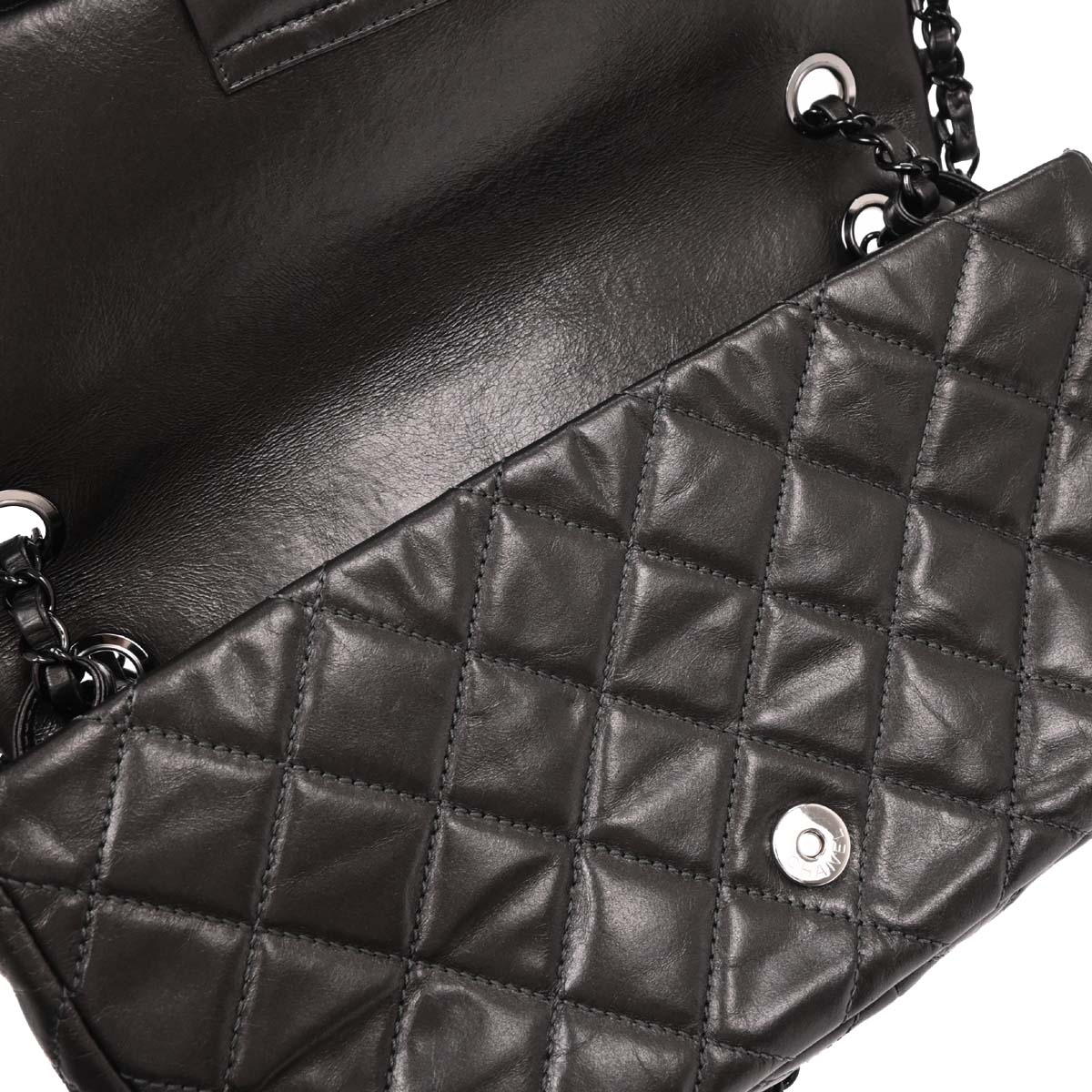 Chanel 2012 Gray Calfskin Luxury Line Chain Shoulder Bag
