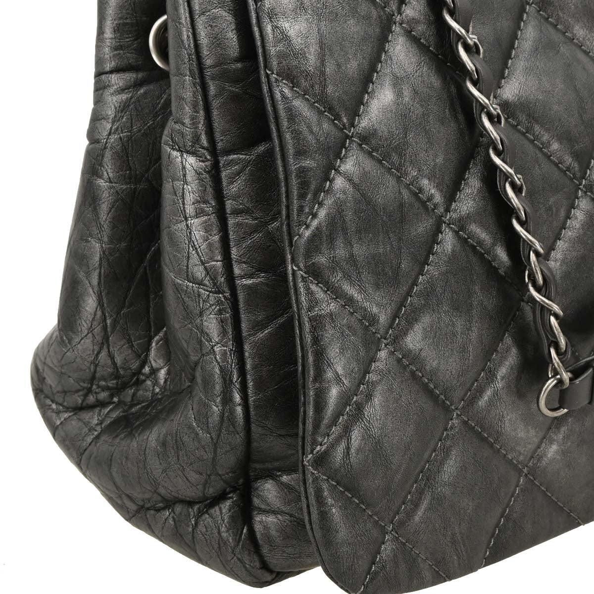 Chanel Gray Calfskin Pondichery Flap 2way Shoulder Handbag