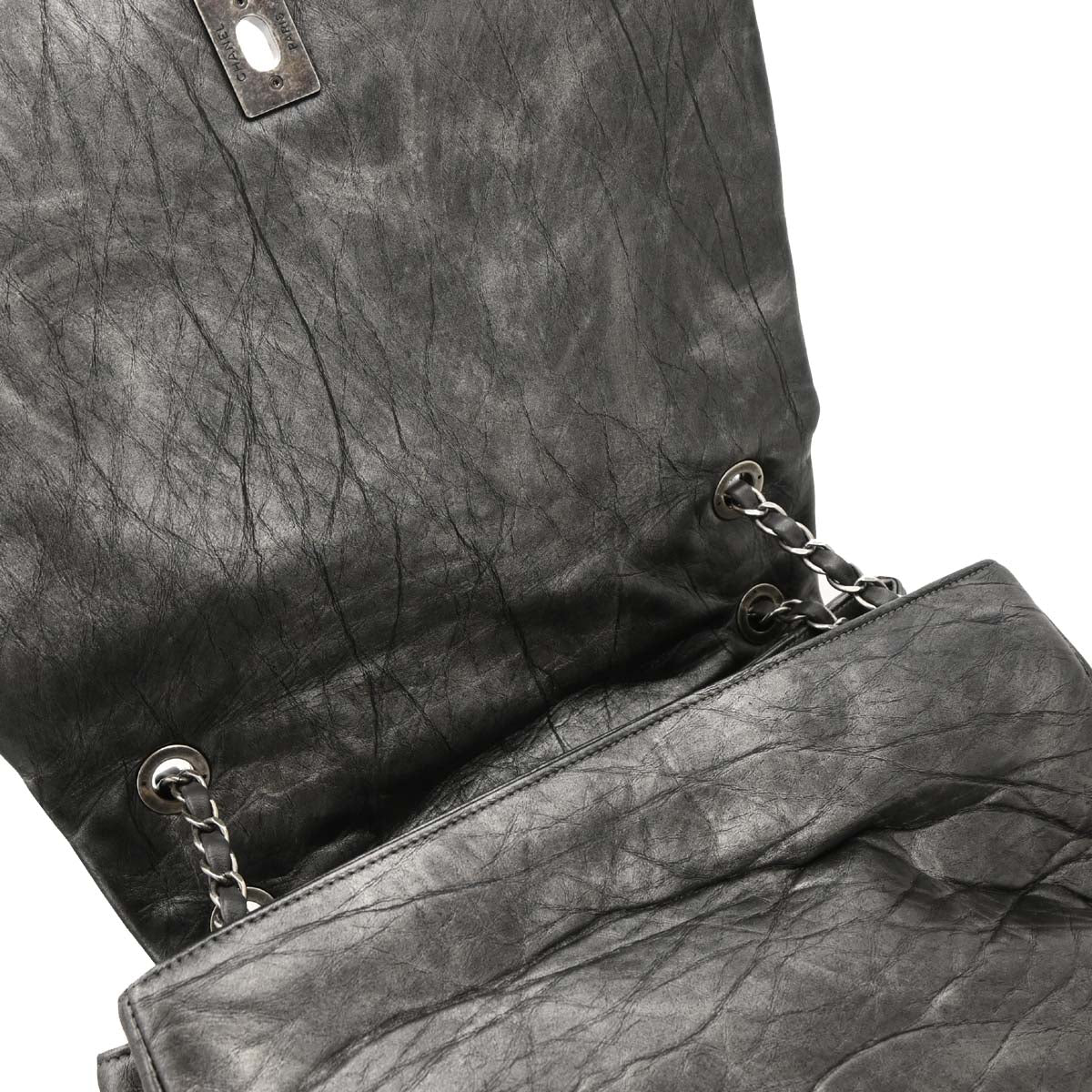 Chanel Gray Calfskin Pondichery Flap 2way Shoulder Handbag
