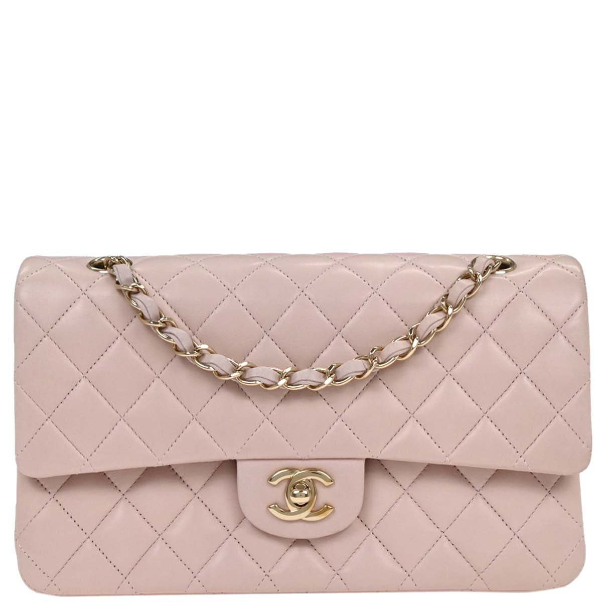 Chanel 2012-2013 Light Pink Lambskin Medium Classic Double Flap Shoulder Bag