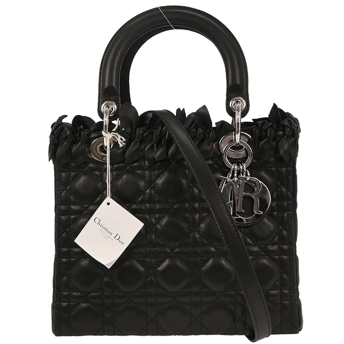 Christian Dior Black Lambskin Lady Dior Cannage 2way Shoulder Handbag