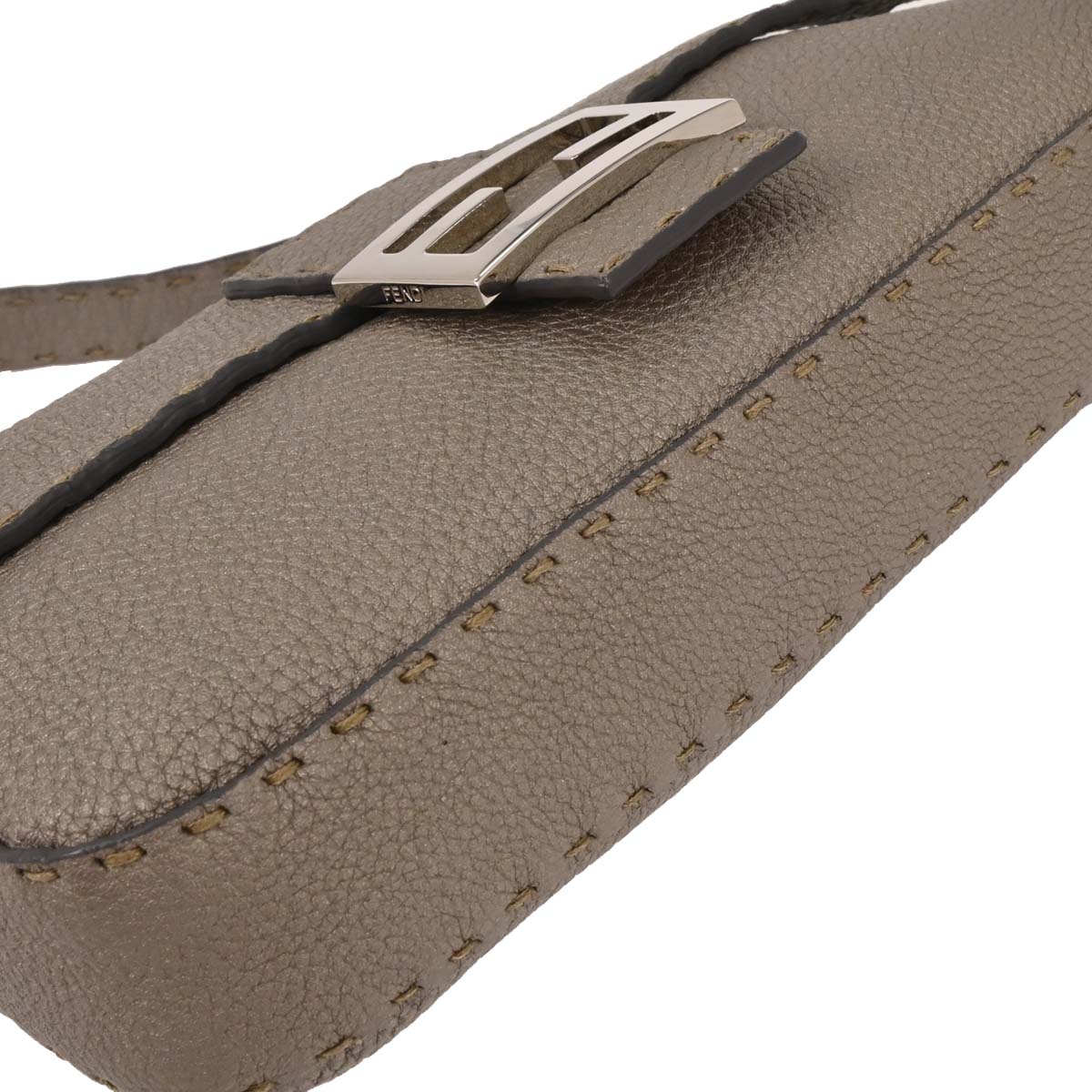 Fendi Gray Leather Stitch Baguette Handbag