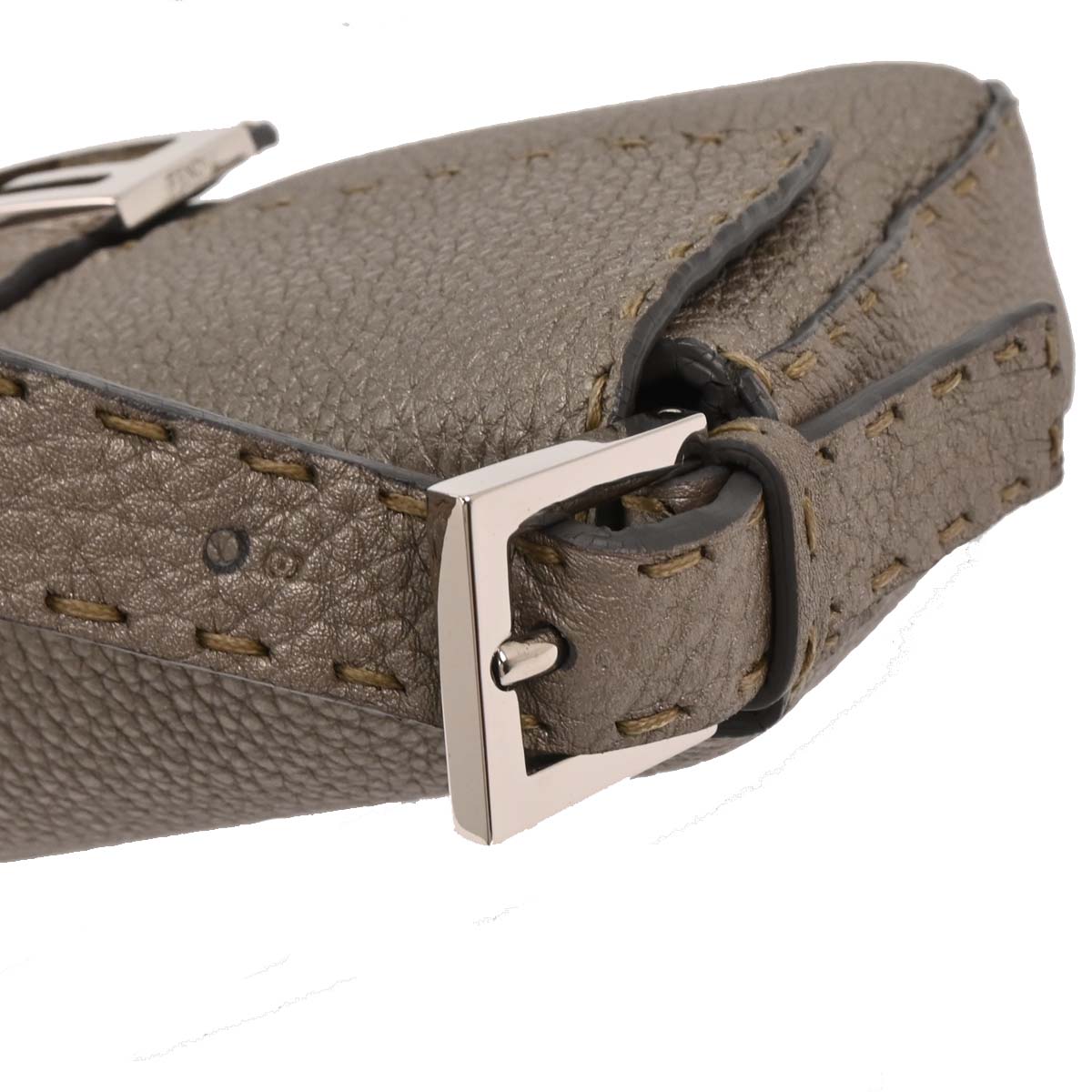 Fendi Gray Leather Stitch Baguette Handbag