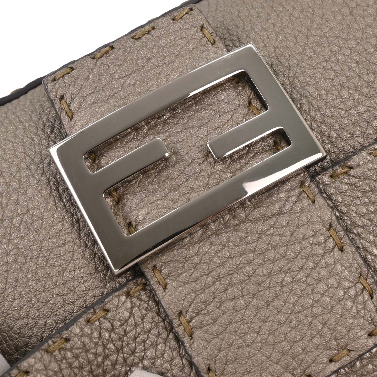 Fendi Gray Leather Stitch Baguette Handbag