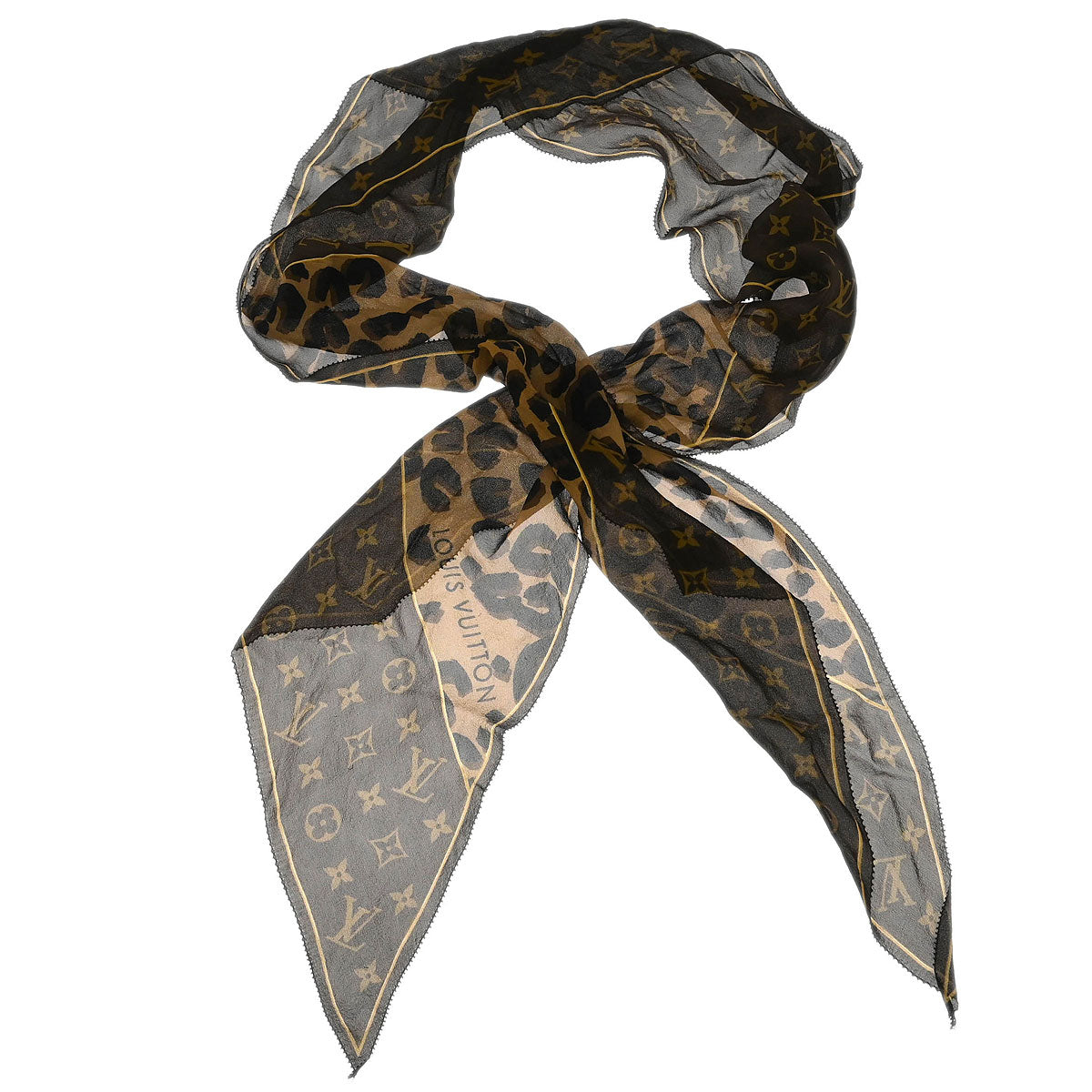 Louis Vuitton Escharpe Monogram Leopard Silk Scarf M72123 Small Good