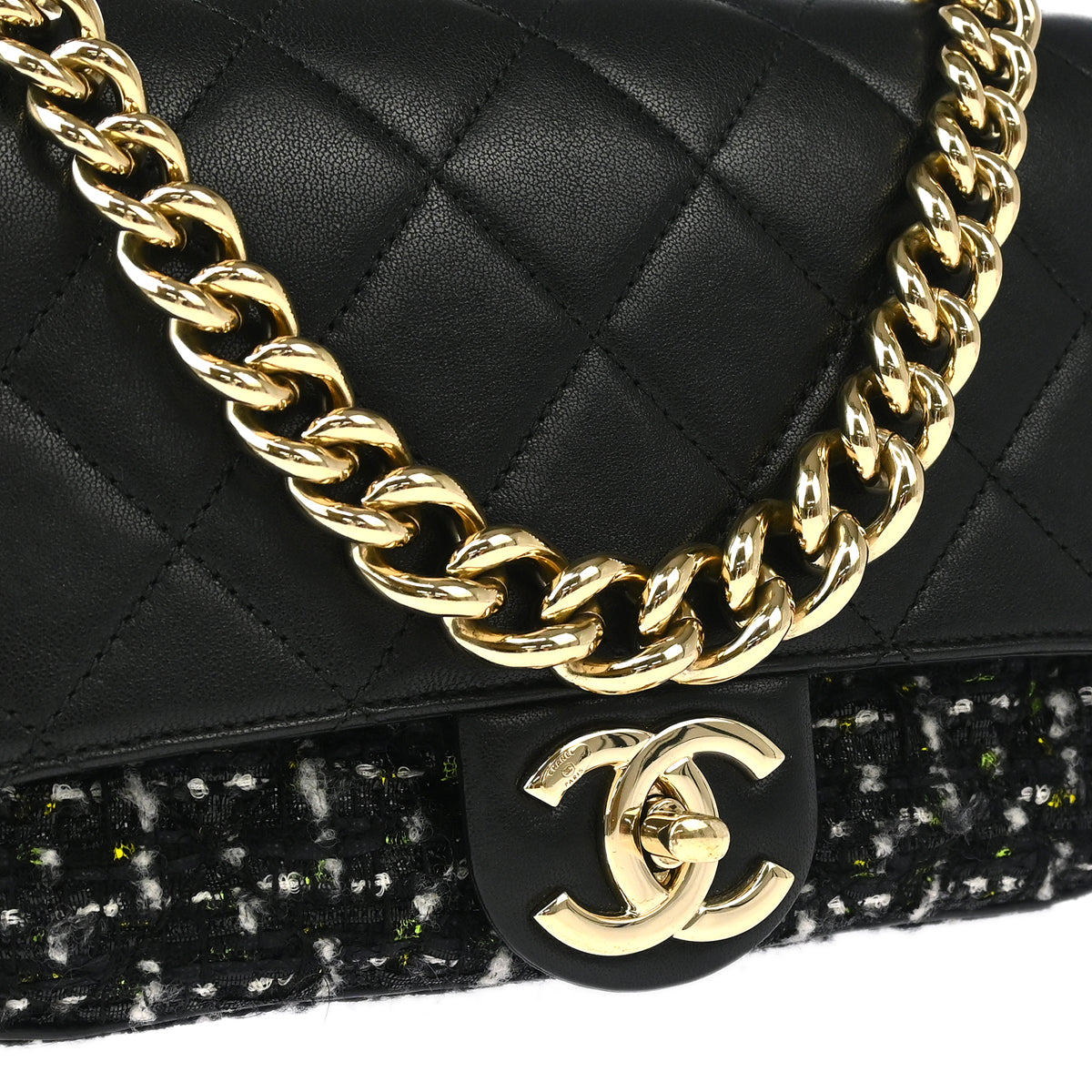 Chanel Black Calfskin Tweed 2way Shoulder Handbag