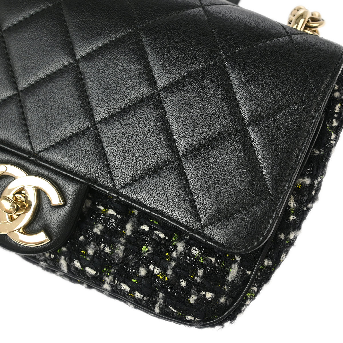 Chanel Black Calfskin Tweed 2way Shoulder Handbag