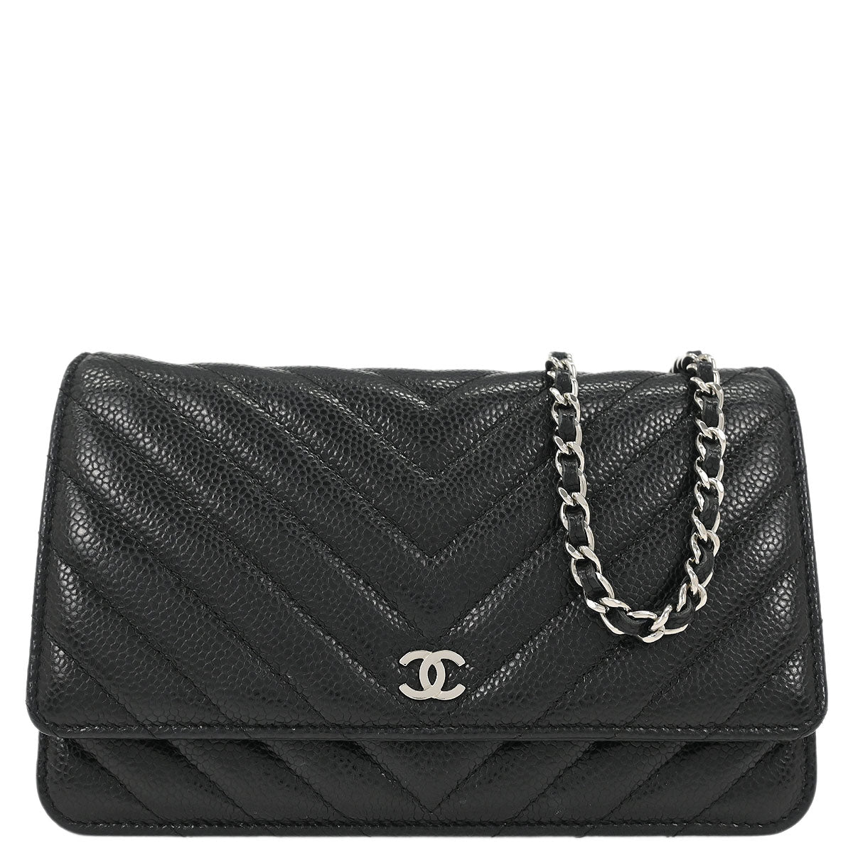 Chanel Black Caviar Chevron Classic WOC Wallet On Chain