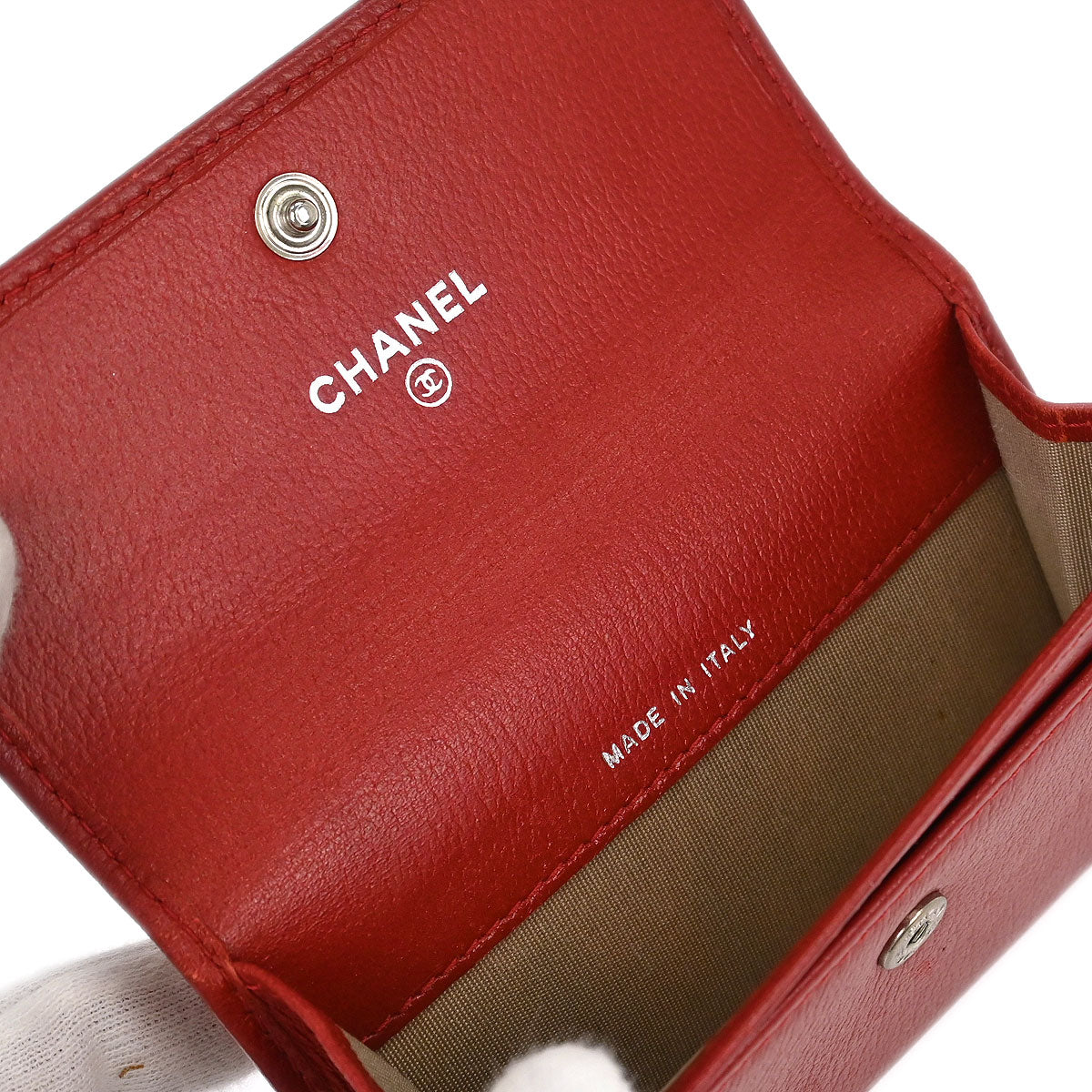 Chanel Red Calfskin Camellia Coin Purse Wallet