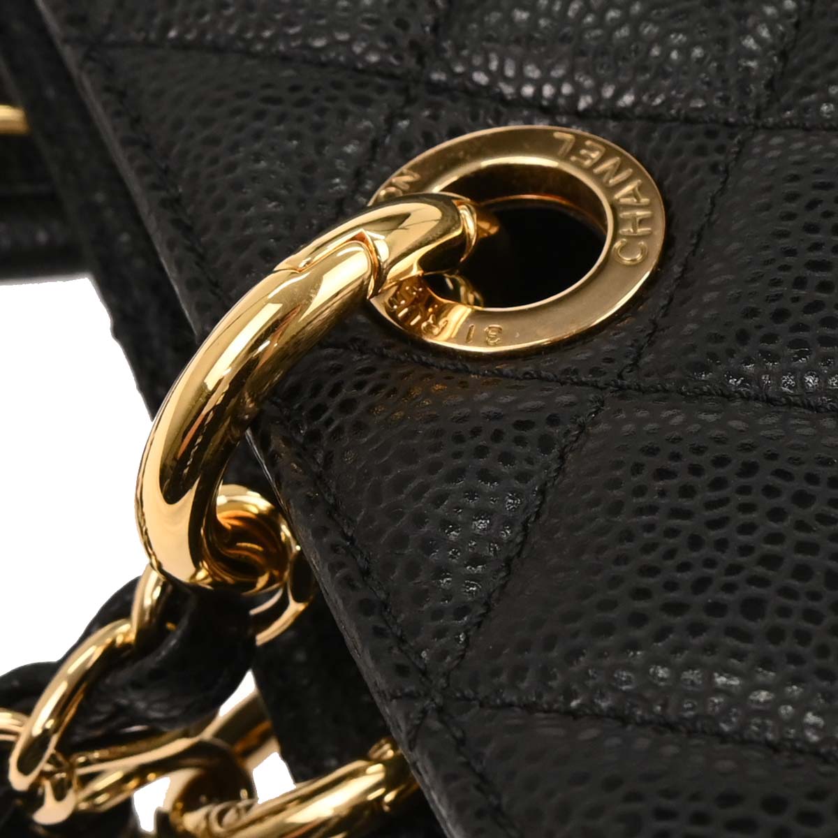 Chanel Black Caviar Grand Shopping Tote GST Chain Handbag