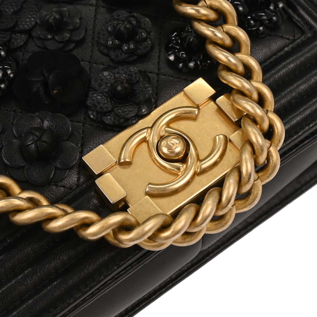 Boy Chanel Black Caviar Camellia Small Chain Shoulder Bag