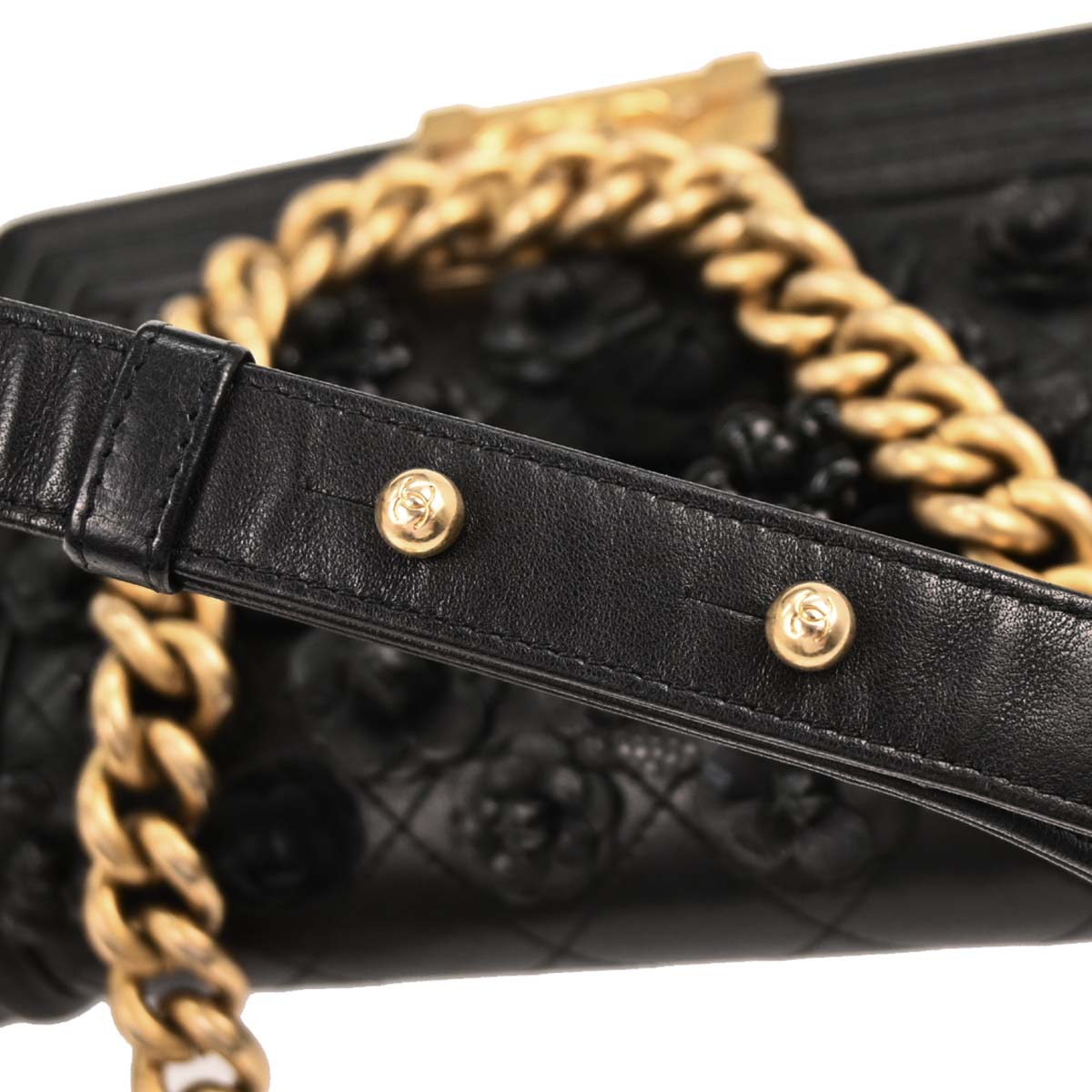 Boy Chanel Black Caviar Camellia Small Chain Shoulder Bag